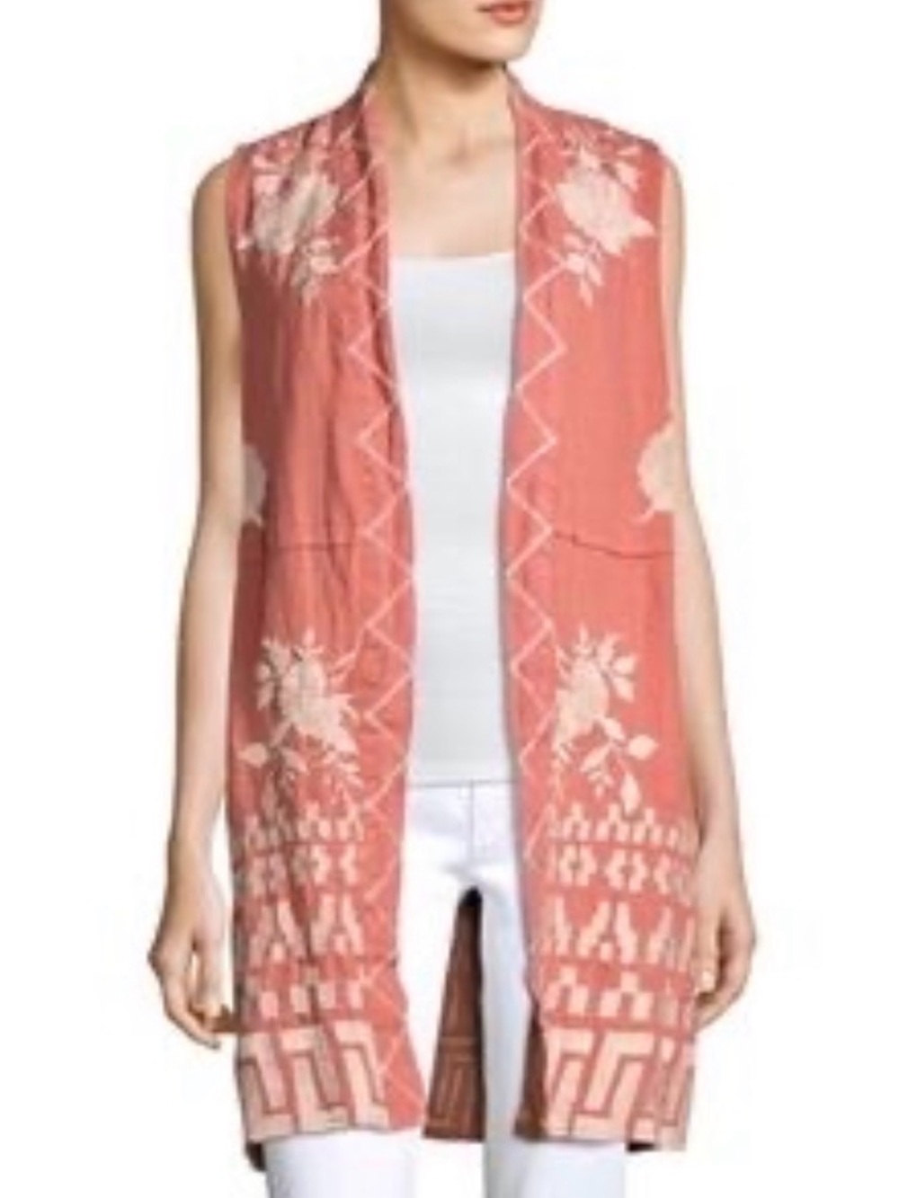 JWLA Johnny Was Embroidered Linen Open Vest Kimono duster 3X Mauve Sleeveless